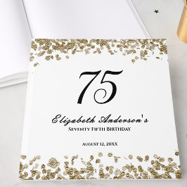 Libro De Visitas Elegante Minimalista Cumpleaños 75 Negro y Dorado