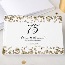Libro De Visitas Elegante Minimalista Cumpleaños 75 Negro y Dorado