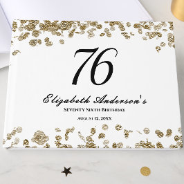 Libro De Visitas Elegante Minimalista Cumpleaños 76 Negro y Dorado