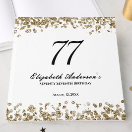 Libro De Visitas Elegante Minimalista Cumpleaños 77 Negro y Dorado