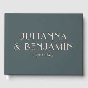 Libro De Visitas Elegante minimalista Verde azulado y Boda de Rubor