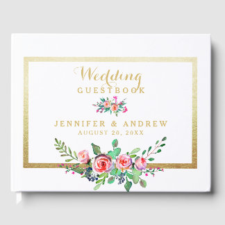 Libro De Visitas Elegante Moda Oro Floral Rosa Boda personalizado