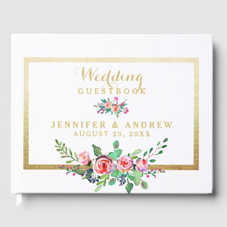 Libro De Visitas Elegante Moda Oro Floral Rosa Boda personalizado