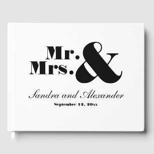 Libro De Visitas Elegante Moderno Mínimo Blanco Negro Sr. Sra. Boda