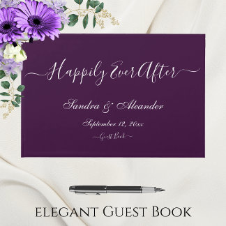Libro De Visitas Elegante Moderno Mínimo Negrita Boda Púrpura