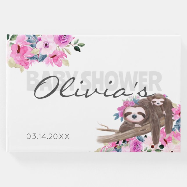 Libro De Visitas Elegante Mommy Baby Sloth Baby Shower Guest Book (Anverso)