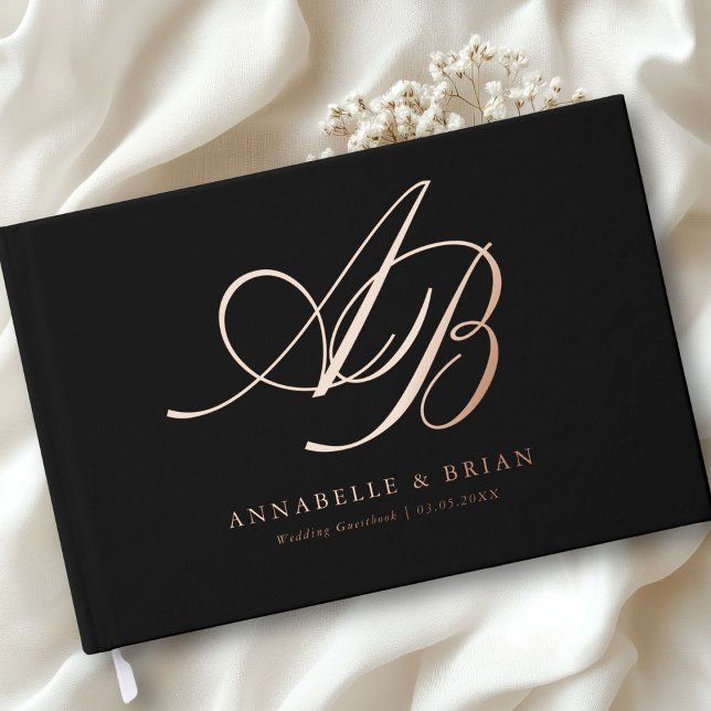 Libro De Visitas Elegante, Monograma, Boda (Personalized Minimalist Script Font Monogram | Elegant Foil Wedding Guest Book.)