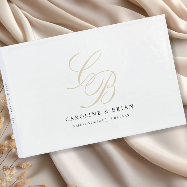 Libro De Visitas Elegante, Monograma, Boda (Personalized Minimalist Script Font Monogram | Elegant Wedding Guest Book with your Name & Date.)