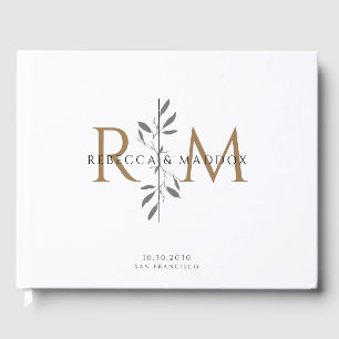 Libro De Visitas Elegante Monograma Botánico de Boda en Oro