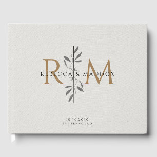 Libro De Visitas Elegante Monograma Botánico Gris Boda