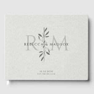 Libro De Visitas Elegante Monograma Botánico Gris Boda