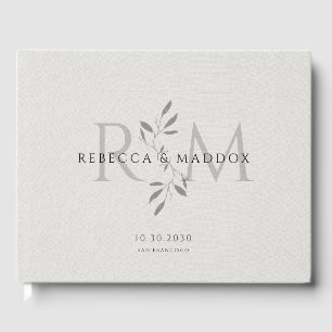 Libro De Visitas Elegante Monograma Botánico Gris para Boda