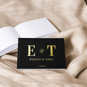 Libro De Visitas Elegante Monograma Corazón Negro Boda