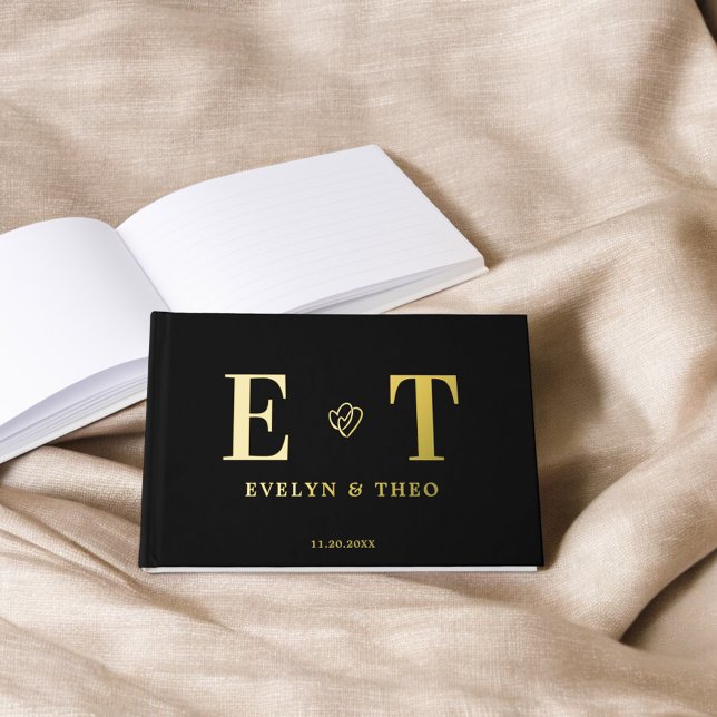 Libro De Visitas Elegante Monograma Corazón Negro Boda (Subido por el creador)