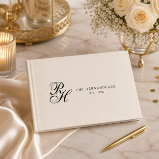 Libro De Visitas Elegante Monograma de Escritura en Crema Beige par