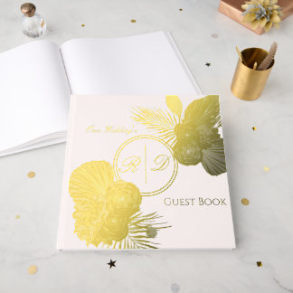 Libro De Visitas Elegante Monograma Floral Acuarela Boda