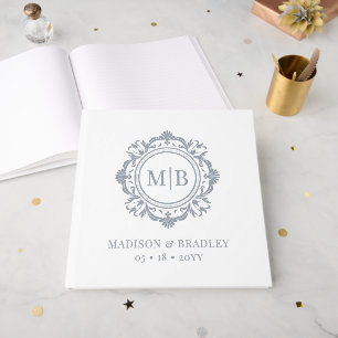Libro De Visitas Elegante Monograma Floral de Boda de Plata