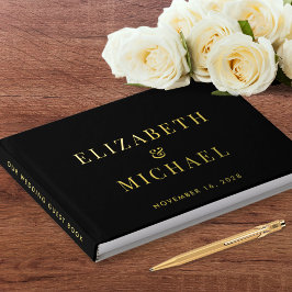 Libro De Visitas Elegante Monograma Foto Boda Negra