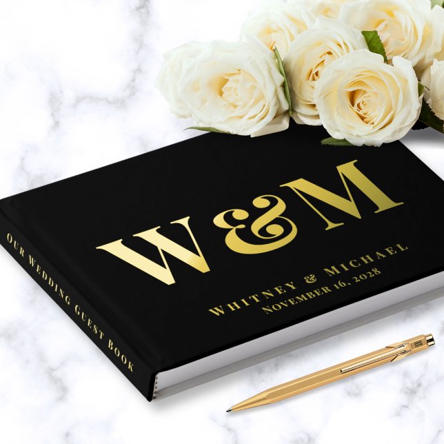 Libro De Visitas Elegante Monograma Foto Boda negro (Subido por el creador)