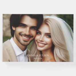 Libro De Visitas Elegante monograma fotográfico Dusty Blue Guest Bo