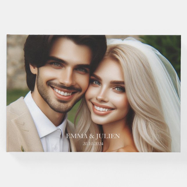 Libro De Visitas Elegante monograma fotográfico Dusty Blue Guest Bo (Anverso)