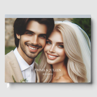 Libro De Visitas Elegante monograma fotográfico Dusty Blue Guest Bo