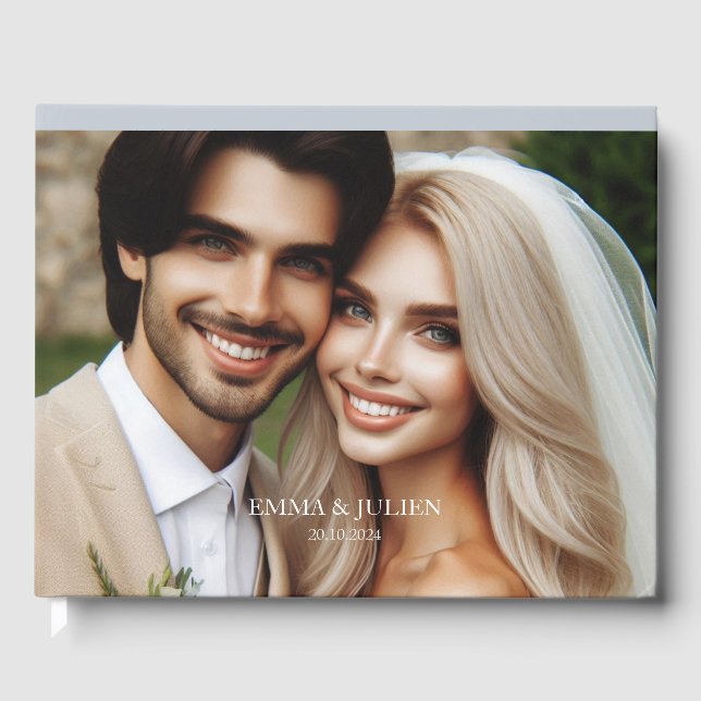 Libro De Visitas Elegante monograma fotográfico Dusty Blue Guest Bo (Anverso)