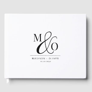 Libro De Visitas Elegante Monograma Moderno Boda Blanco