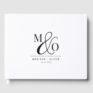 Libro De Visitas Elegante Monograma Moderno Boda Blanco