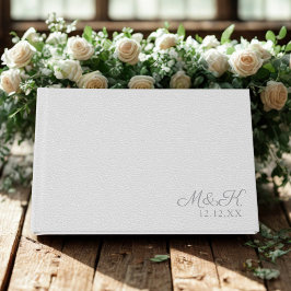 Libro De Visitas Elegante Monograma Plata León Faux Boda