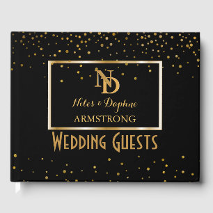 Libro De Visitas Elegante Monogramado Boda de Art Deco del Oro Ne