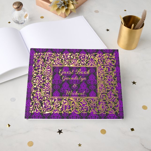 Libro De Visitas Elegante morado real personalizado (Anverso Abierto)