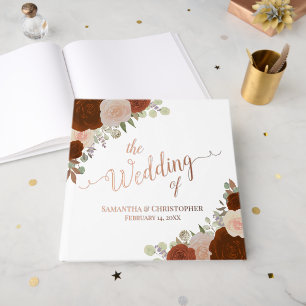 Libro De Visitas Elegante Naranja de óxido Rosas Boho Boda Relieve