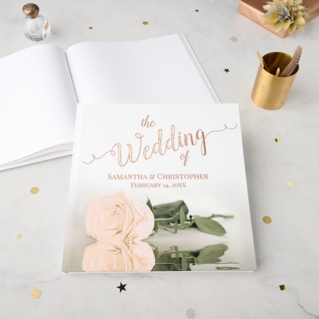 Libro De Visitas Elegante Naranja ligero Rosa Relieve metalizado Bo (Anverso Abierto)