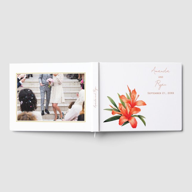 Libro De Visitas Elegante Naranja Oleander Boda Floral Foto (Lleno)