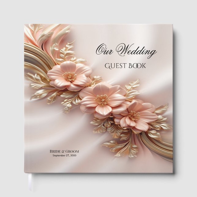 Libro De Visitas Elegante Naranja Peach Floral Guest Book (Anverso)