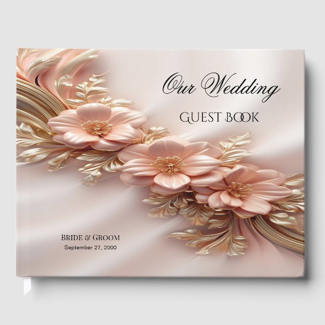 Libro De Visitas Elegante Naranja Peach Floral Guest Book (Anverso)