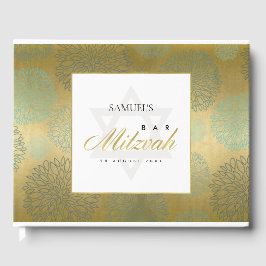 LIBRO DE VISITAS ELEGANTE NAVY GOLD DAHLIA FLORAL BAR MITZVAH