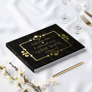 Libro De Visitas Elegante negro dorado rugiendo Boda Art Deco de 20