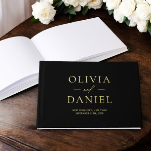 Libro De Visitas Elegante negro y oro moderno Minimalista