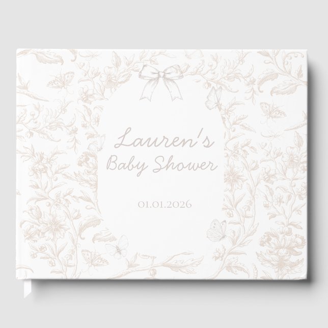 Libro De Visitas Elegante Neutral Toile Nature Baby Shower (Anverso)