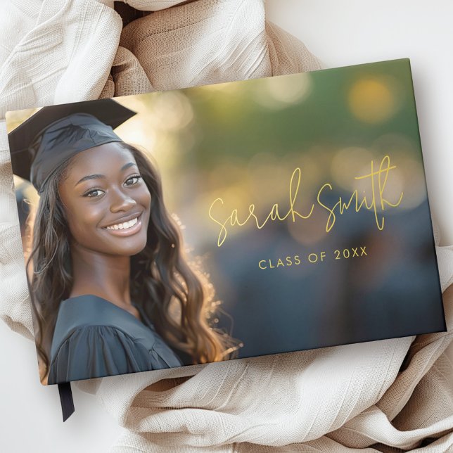 Libro De Visitas Elegante nombre de graduado de foto de graduación  (Elegant script graduation photo graduate name guest book)