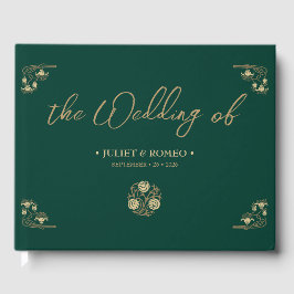 Libro De Visitas Elegante oro Art Deco y caligrafía verde, boda