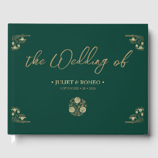 Libro De Visitas Elegante oro Art Deco y caligrafía verde, boda