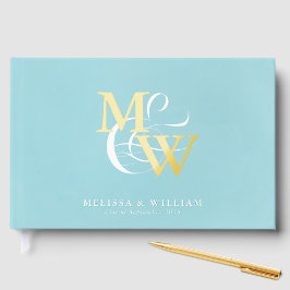 Libro De Visitas Elegante oro Boda Verde azulado de vidrio marino