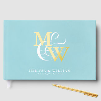 Libro De Visitas Elegante oro Boda Verde azulado de vidrio marino