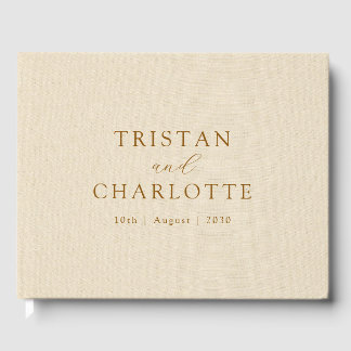 Libro De Visitas Elegante Oro Bronce Tipografía Champagne Faux Line