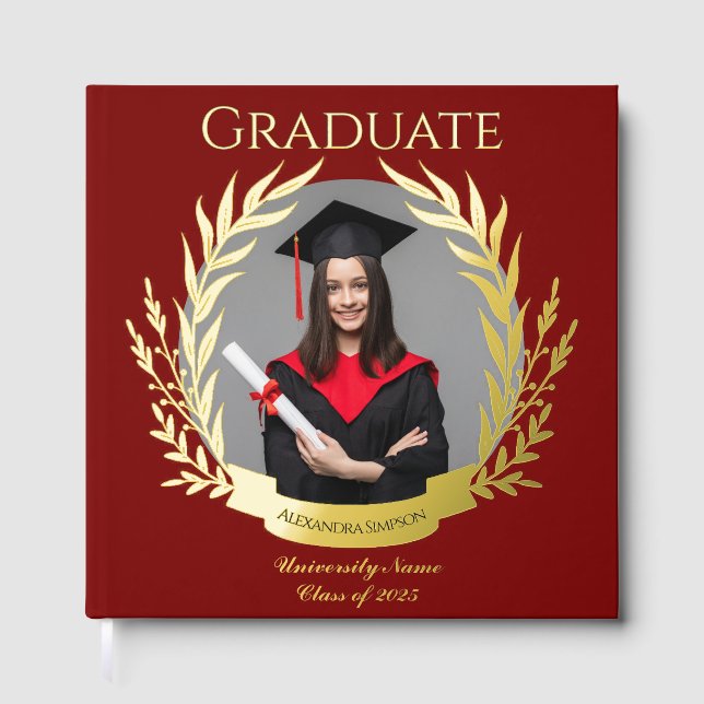 Libro De Visitas Elegante Partido de Graduación Fotográfica Borgoña (Anverso)