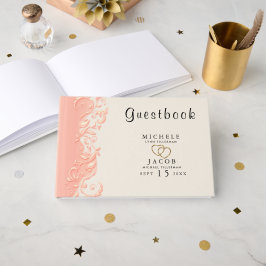 Libro De Visitas Elegante Peach Floral Swirl