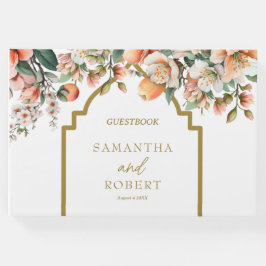 Libro De Visitas Elegante Peach y Boda Gold Southern